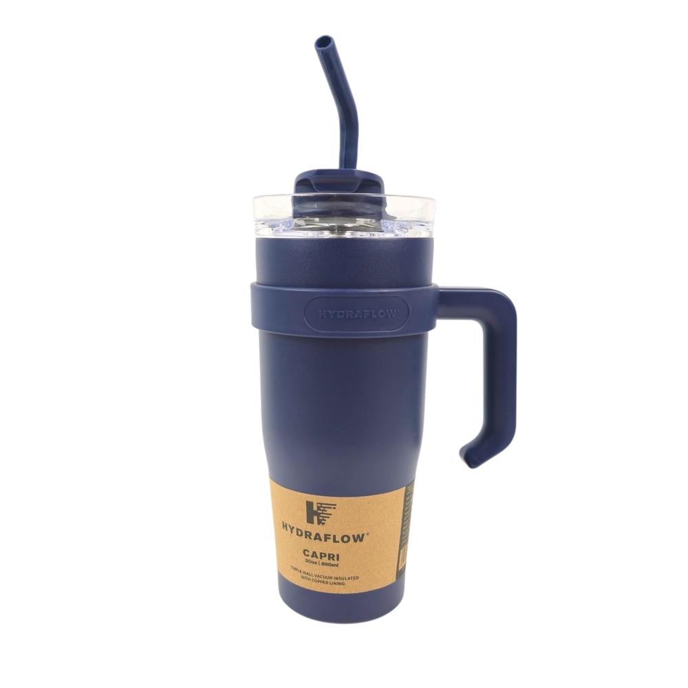 Hydraflow Capri, Navy Blue, Insulated Tumbler with Straw, Triple Wall Layer